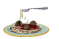 A big animated steaming plate of spaghetti